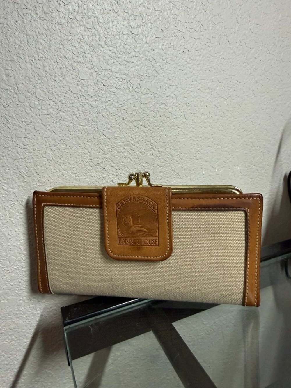 Bannerhouse Canvasback Women's Tan Saddle Cowhide Canvas Long Wallet